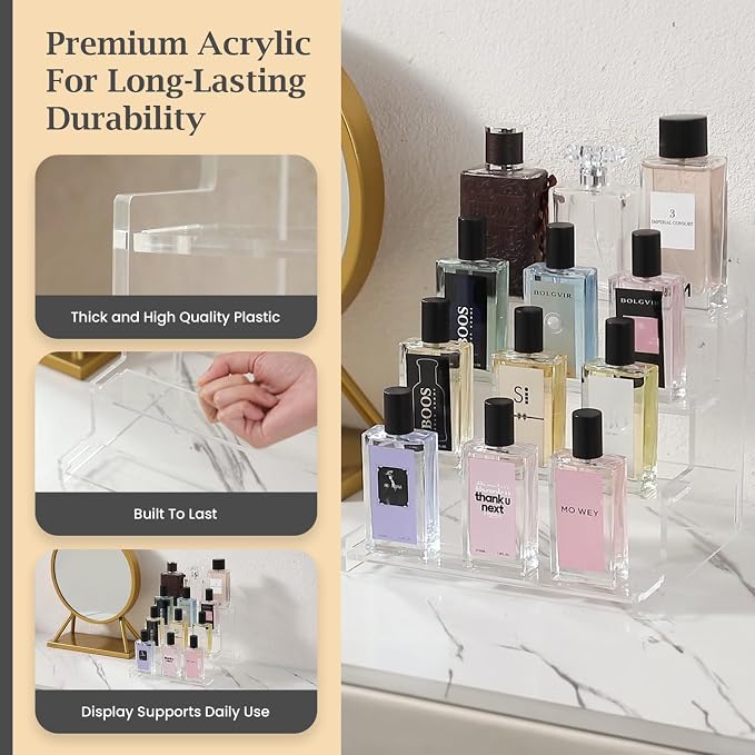 4-Tier Acrylic Display Riser Stand – 22.8x20x18.2cm Clear Perfume Stand - Image 5