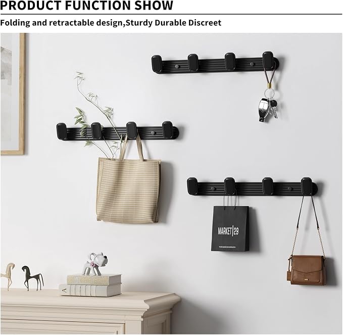 Coat Rack Wall Mount Black, 4 Hooks Rack Metal Coat Hanger Wall - Image 2