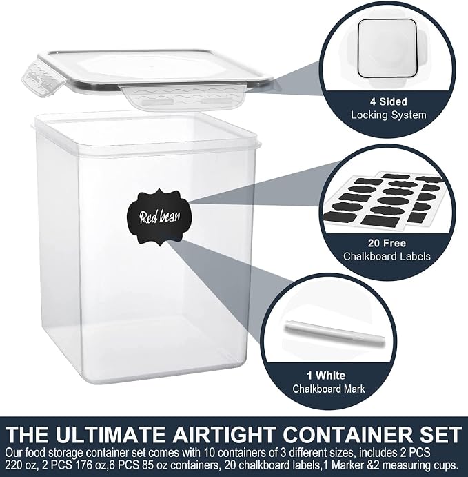 VERONES Large Tall Airtight Food Storage Containers, 10 PACK Plastic Airtight - Image 6