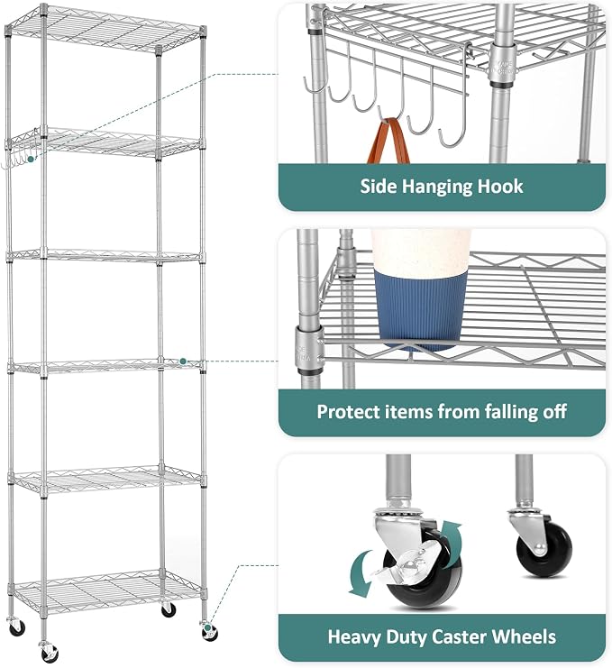 Homdox 6-Tier Storage Shelf Wire Shelving Unit Free Standing Rack Organization - Image 7