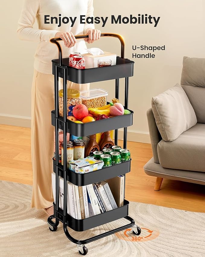 Pipishell 4 Tier Mesh Utility Cart, Rolling Metal Organization Cart - Image 3