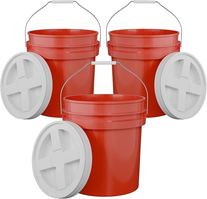 5-Gallon Red Bucket Pail with Gamma Seal Screw on Airtight Lid, Metal Handles by EconoHome