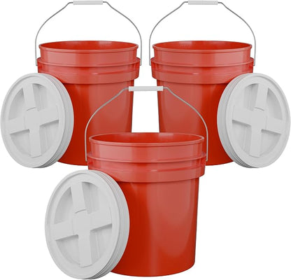 5-Gallon Red Bucket Pail with Gamma Seal Screw on Airtight Lid, Metal Handles by EconoHome
