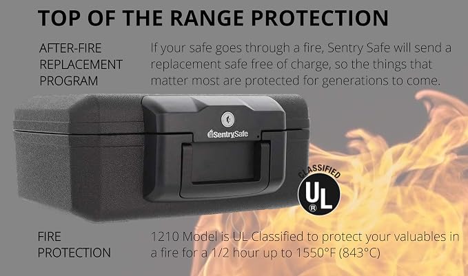 SentrySafe Fireproof Safe with Key Lock, Chest Lock Box - Image 2