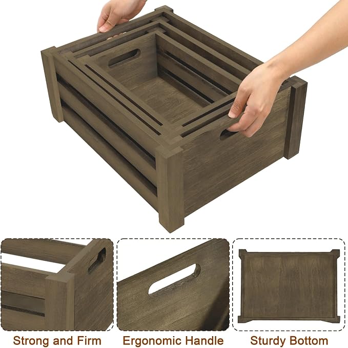 Lawei Set of 3 Wood Nesting Storage Crates - Image 4