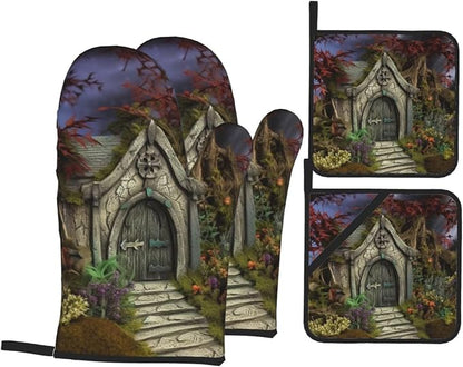 Gothic Fairy Garden Oven Mitts and Pot Holders Sets of 4 Heat Resistant Non - Image 7