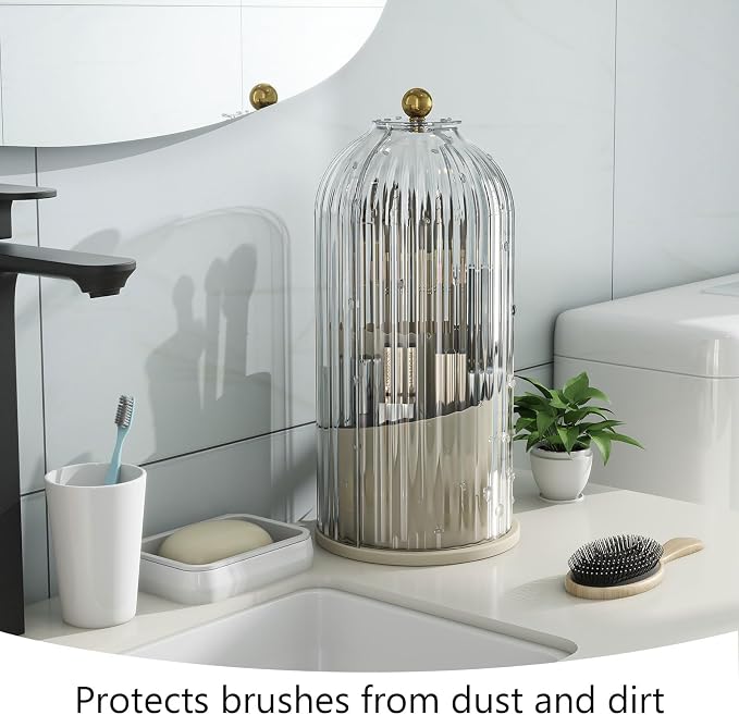 Makeup Brush Holder with Dustproof Cover 360 Rotating Makeup Brush Organizer - Image 2