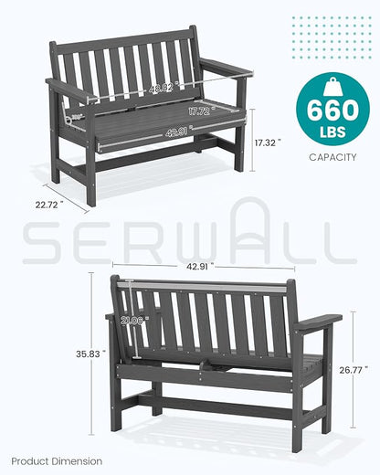 SERWALL HDPE Outdoor Bench, Weatherproof Porch Bench, 1 Pack, Suitable - Image 3