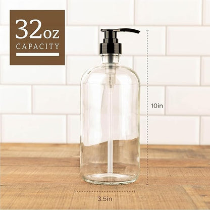 32 Ounce Large Amber Glass Boston Round Bottles w/Natural Color Pumps. Great - Image 2
