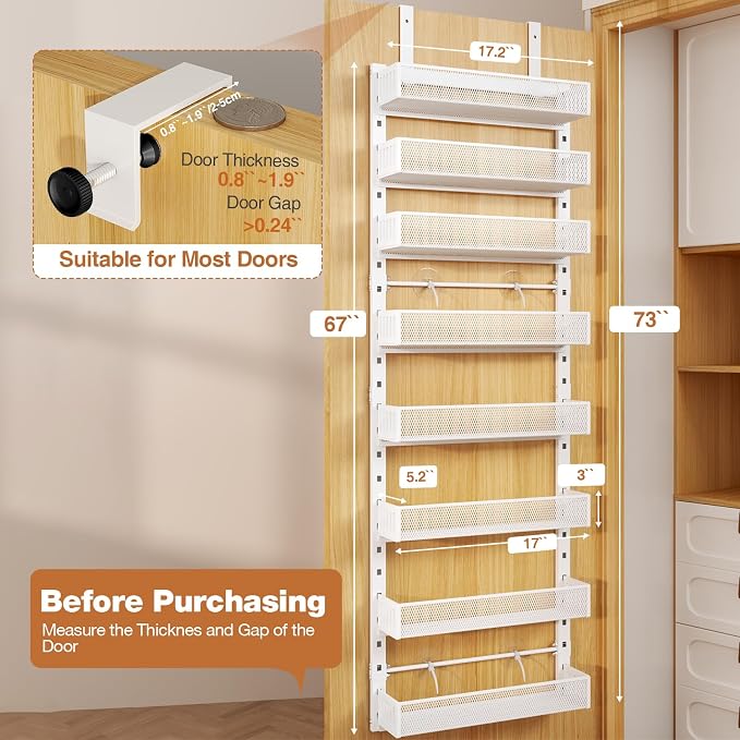 Pantry Door Organizers and Storage, 8-Tier Large Metal Heavy-Duty Frame Over - Image 2