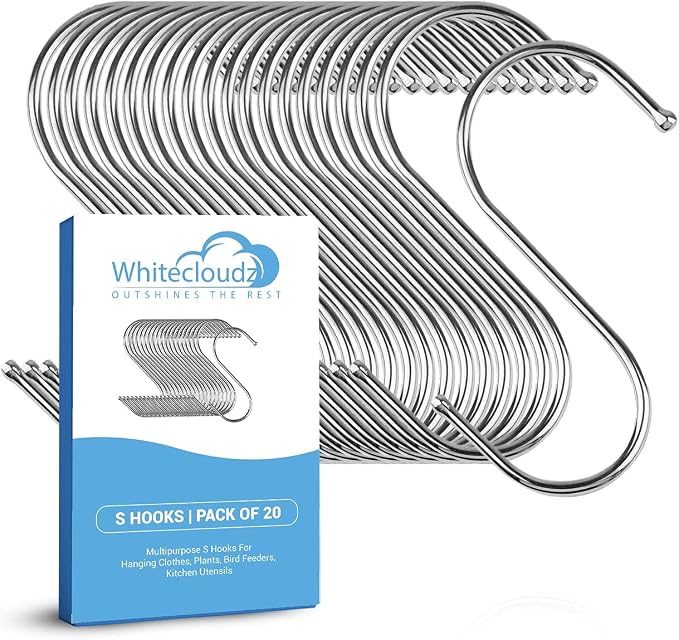 WHITECLOUDZ Stainless Steel S Hooks, heavy-duty, Closet Hooks, by WHITECLOUDZ