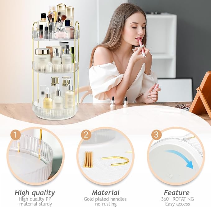 Rotating Makeup Organizer for Vanity, High-Capacity Skincare Perfume Storage - Image 4