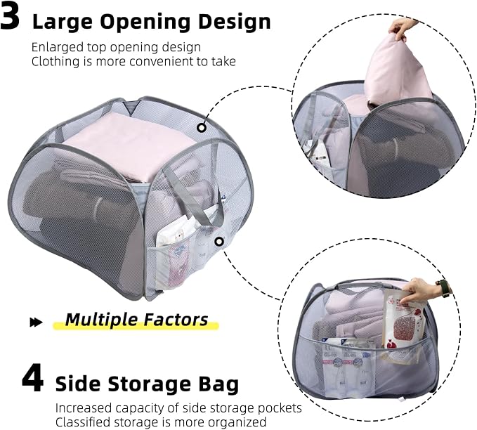 Collapsible Laundry Basket, 90L Mesh Pop-up Hamper - Image 4