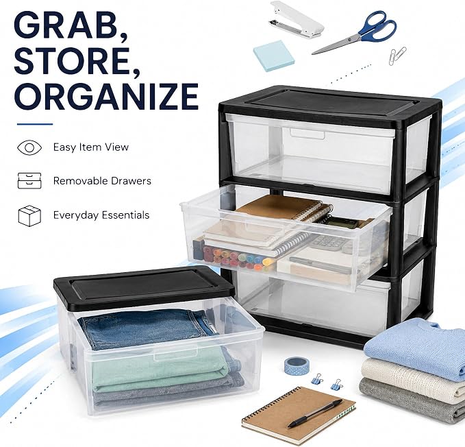 3 Drawer Plastic Storage Tower Wide Organizer - Image 5