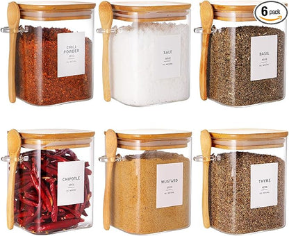 HHMJSM 6 Pcs Square Glass Jar - 27 oz Large Sugar Container with 148 Kitchen by HHMJSM