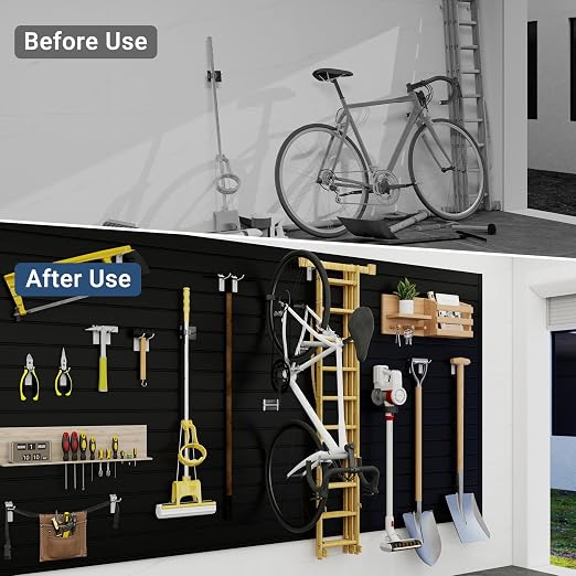 4FT x 2FT Black PVC Slatwall Panel, Modern Wall-Mounted Garage Storage System - Image 9