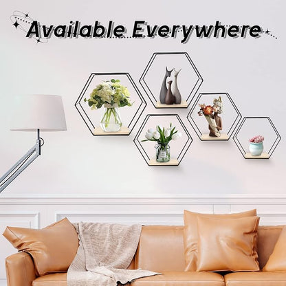 Wall Mounted Hexagonal Floating Shelves Black Set of 5 in Different Sizes - Image 6