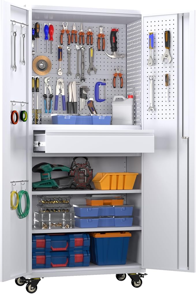 Metal Garage Cabinet with Wheels, Office Assembly Required by METALYEYE