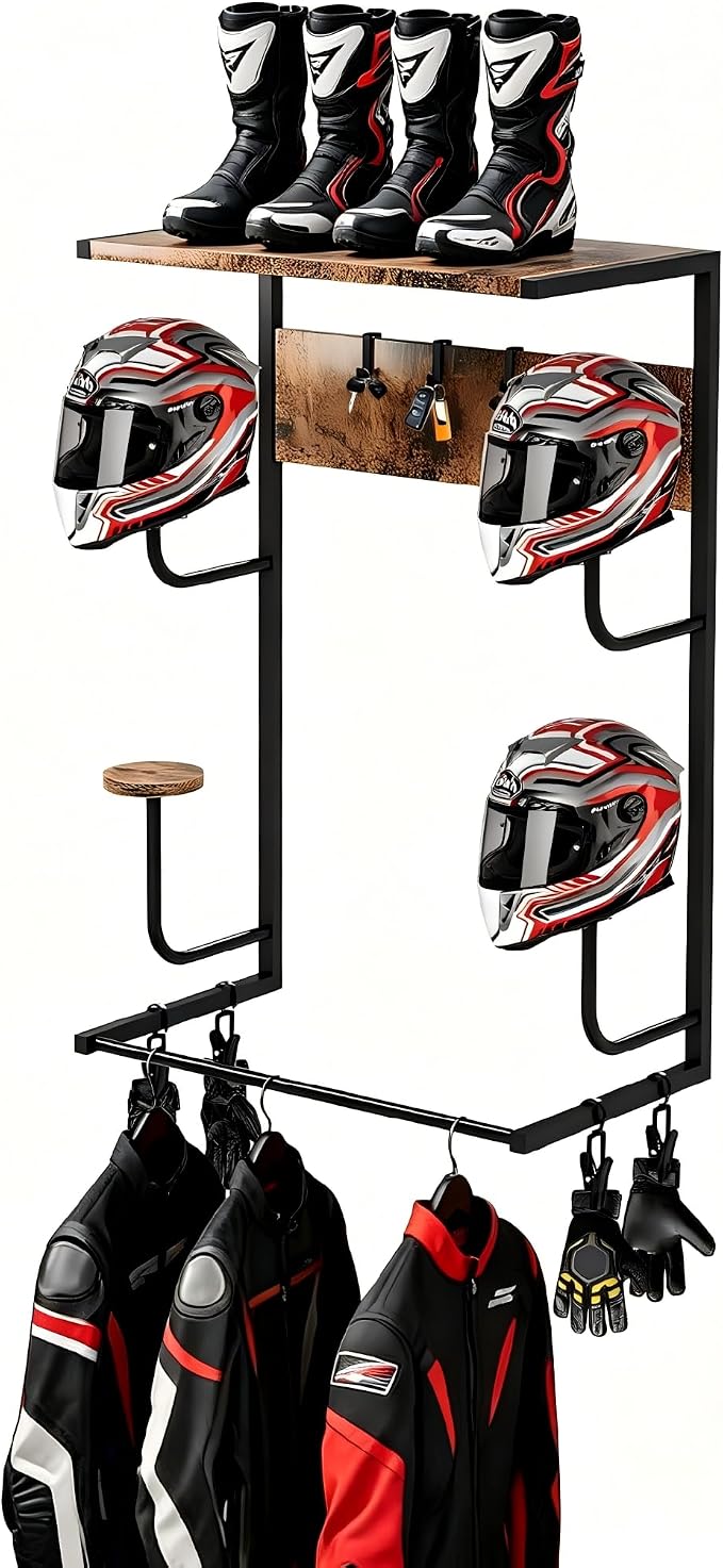 Motorcycle Helmet Holder Wall Mount, Motorcycle Gear Rack by hanvate