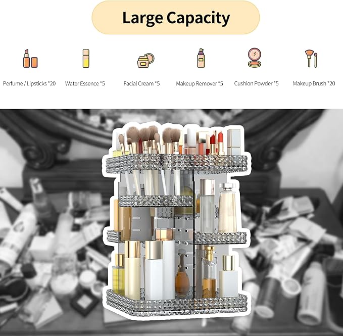 Rotating Makeup Organizer, Large Capacity Cosmetic Display Case, Acrylic - Image 2