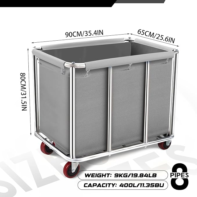 Commercial Laundry Cart on Wheels, 11.35 Bushels Large Roller - Image 2