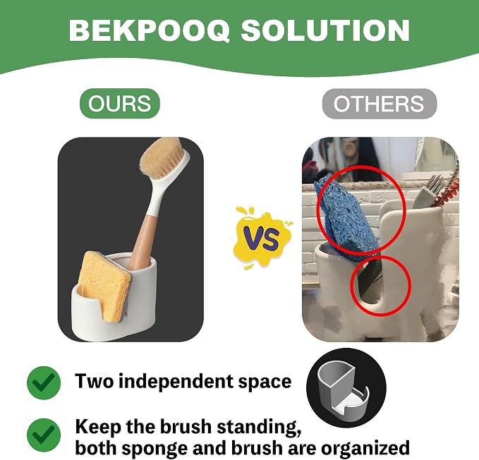 2-in-1 Ceramic Sponge Holder, Dish Sponge and Brush Holder - Image 6