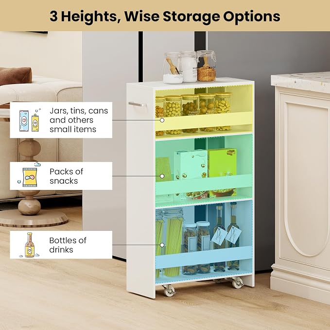 Small Kitchen Cart, 4-Tier Slim Rolling Island w/Handle, Laundry Room Storage - Image 7