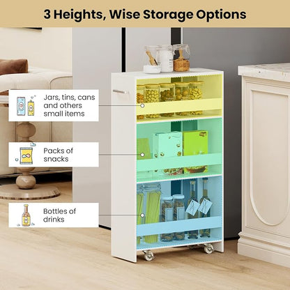 Small Kitchen Cart, 4-Tier Slim Rolling Island w/Handle, Laundry Room Storage - Image 7