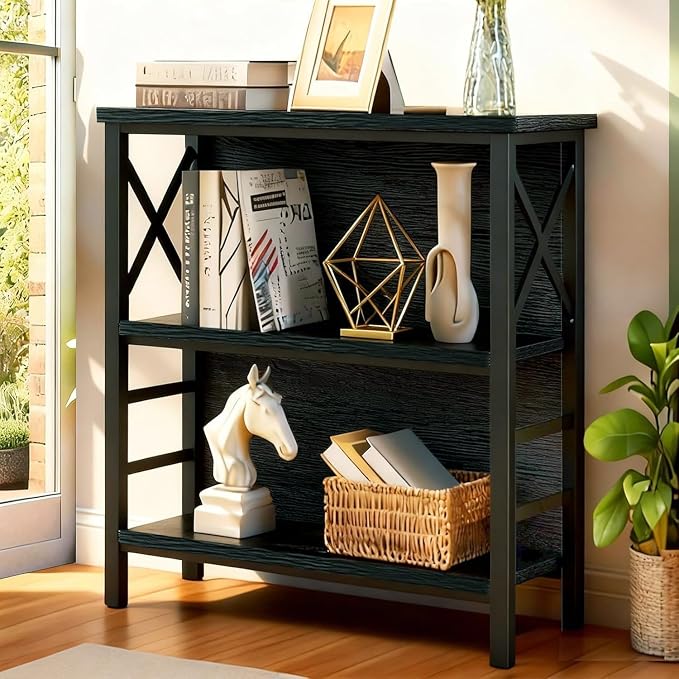 Small Bookshelf, 3 Tier Industrial Bookcase by MNEETRUNG
