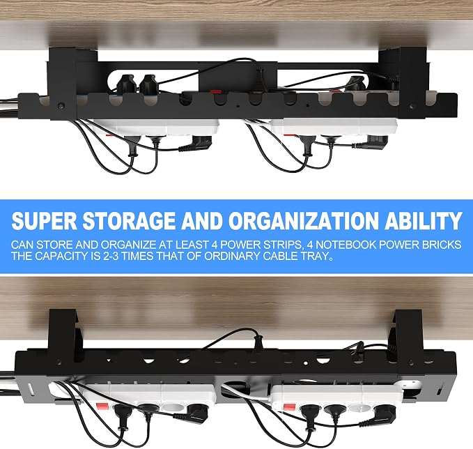 2PACKS Cable Management Under Desk Tray Adjustable Large Under Table Cord Wire - Image 2