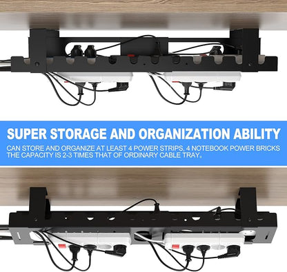 2PACKS Cable Management Under Desk Tray Adjustable Large Under Table Cord Wire - Image 2