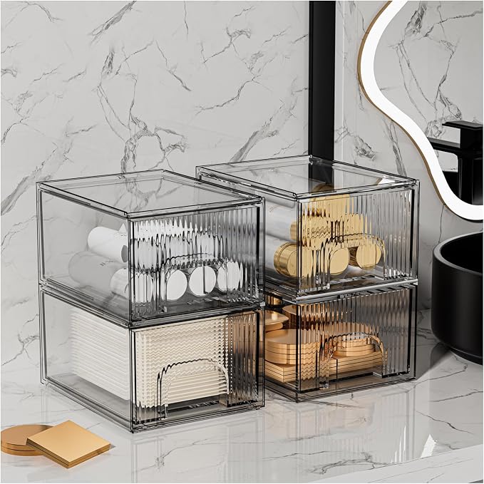 ZHIAI 4 Pack Clear Stackable Storage Drawer, Acrylic Drawer, Cosmetic Organizer - Image 4