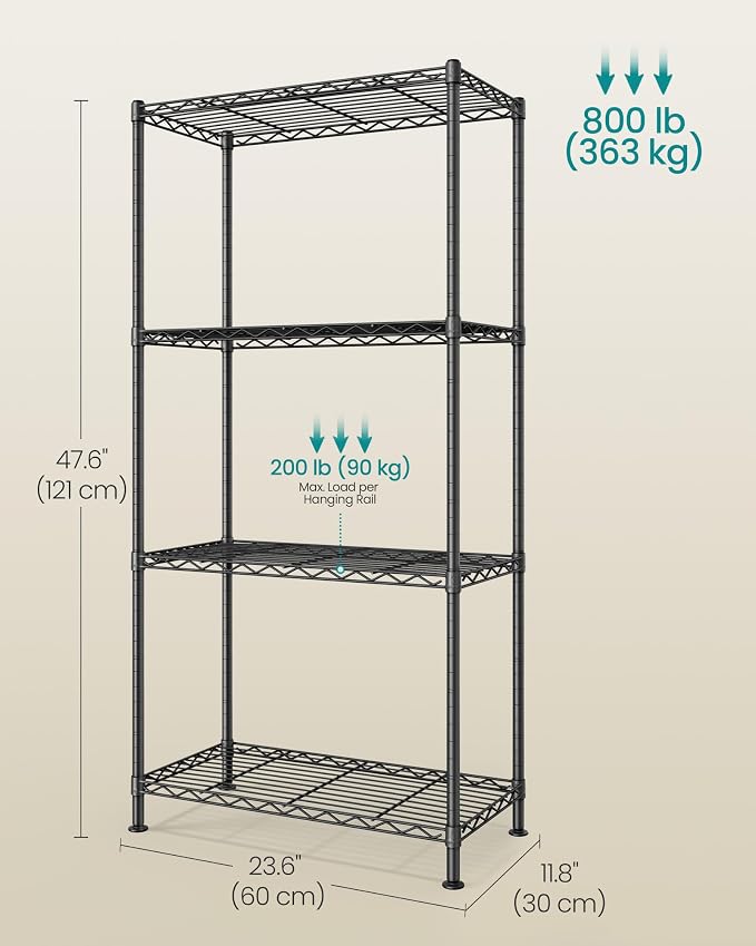 SONGMICS Storage Shelf, Metal Wire Shelving Unit, Adjustable Shelves, - Image 3