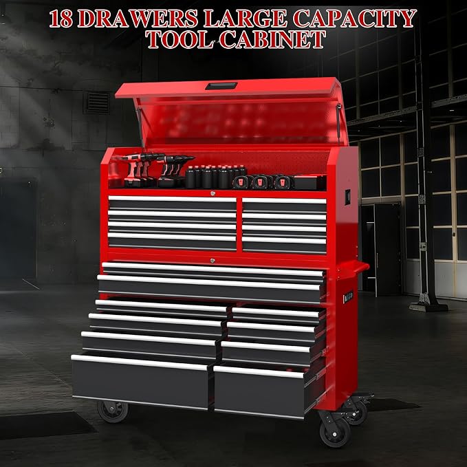 LARBANKE 60'' Rolling Tool Chest Combo, 18-Drawer Heavy Duty Steel Tool Cabinet - Image 7