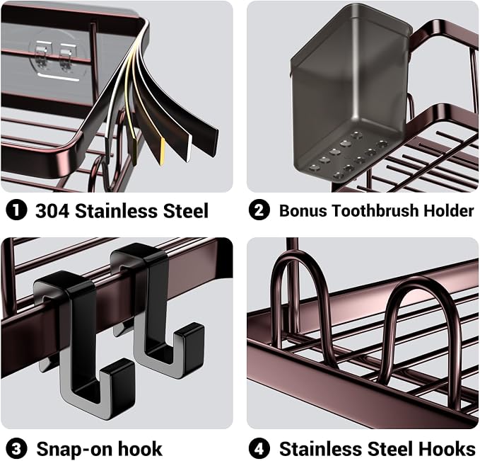 AKTECKE Shower Caddy Corner Organizer: 2Pack Adhesive Shower Shelf Essentials - Image 5