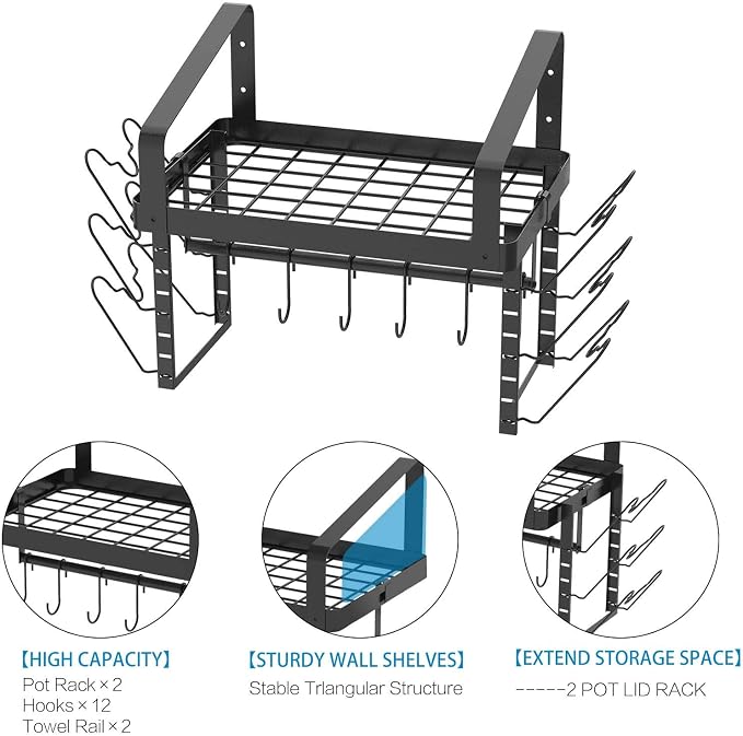 X-cosrack Pot Racks Wall Mounted Set of 2, - Image 8