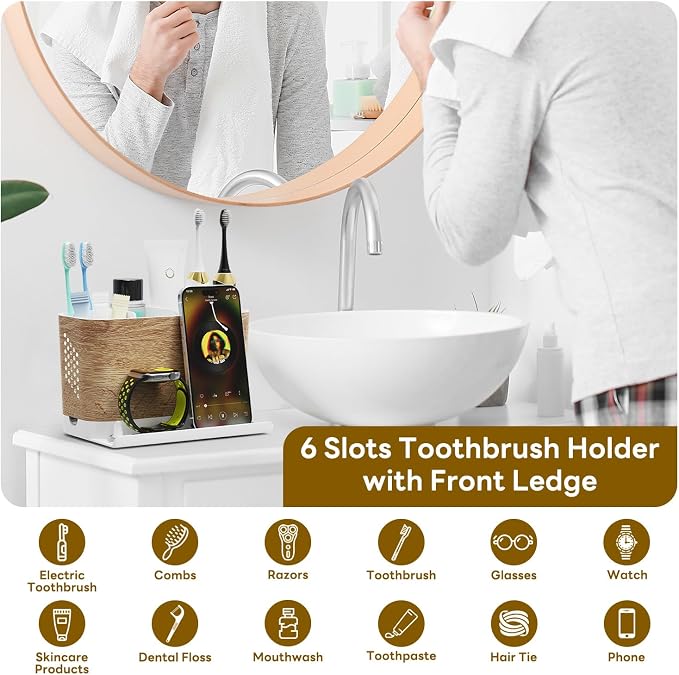 Bathroom Organizers and Storage 6 Slots Wood Grain Electric Toothbrush Holders - Image 4