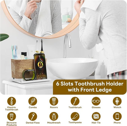 Bathroom Organizers and Storage 6 Slots Wood Grain Electric Toothbrush Holders - Image 4