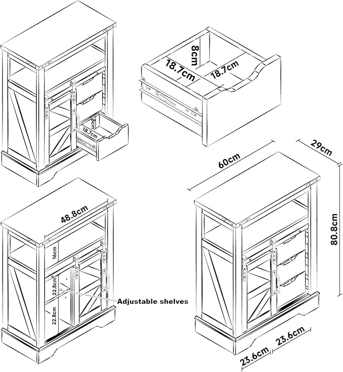 Panana Farmhouse Bathroom Floor Cabinet, Sliding Barn 3 Drawers & 1 Door - Image 3