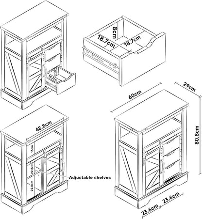 Panana Farmhouse Bathroom Floor Cabinet, Sliding Barn 3 Drawers & 1 Door - Image 3