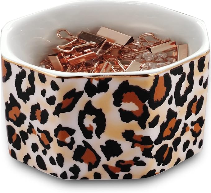 Ceramic Paper Clip Holder Gold Line Paper Clip Dispenser Organizer - Image 2