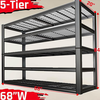 68" Wide Heavy Duty Garage Shelving Units, 5-Tier Deep Storage Shelves - Image 3