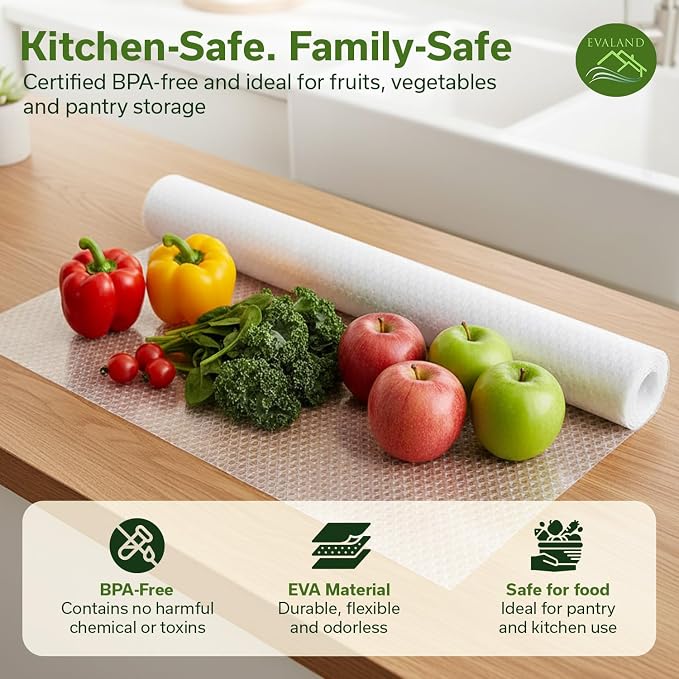 EVALAND Shelf Liners for Kitchen Cabinets Non-Adhesive 21.6" x 20 FT Clear - Image 6