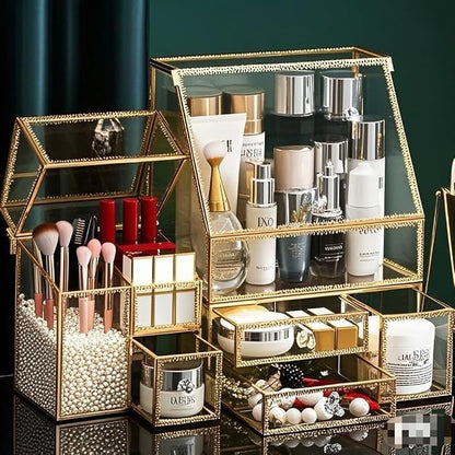 Hersoo Luxury Stackable Glass Cosmetic Organizer 3-Piece Set-Durable, Premium - Image 4