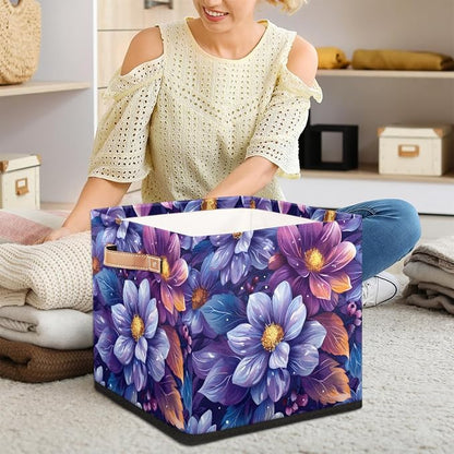 TropicalLife 13x13x13 Inch Large Fabric Storage Cube Vintage Floral Foldable - Image 3