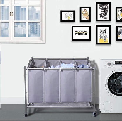 Laundry Sorter Cart 4-Bag Classics Rolling Laundry Hamper, Sturdy Frame - Image 2