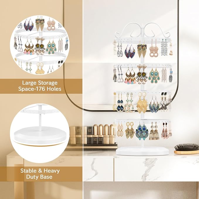 MODOWEY Rotating Earring Holder Organizer Stand, 4 Tiers Metal Tree, Display - Image 4
