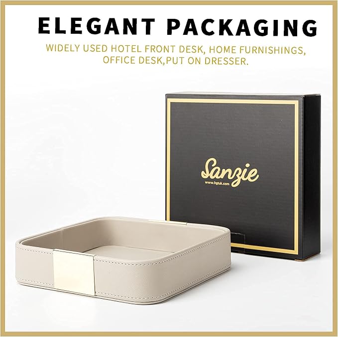 SANZIE Luxury Leather Desktop Storage Small Catchall Organizer Decorative Tray - Image 3