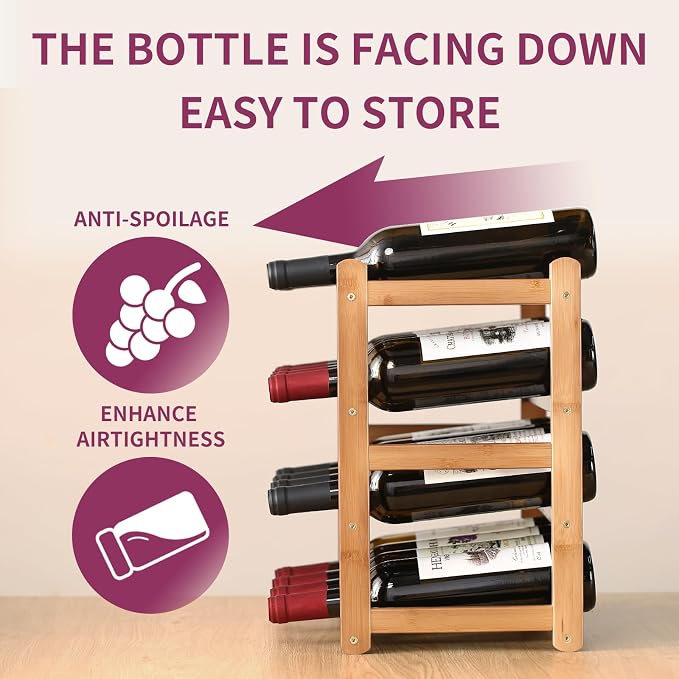 Wine Rack Storage, Bamboo Wine Racks Cabinet Shelf, 4-Tier 16 Bottles - Image 4