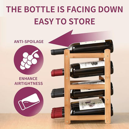 Wine Rack Storage, Bamboo Wine Racks Cabinet Shelf, 4-Tier 16 Bottles - Image 4
